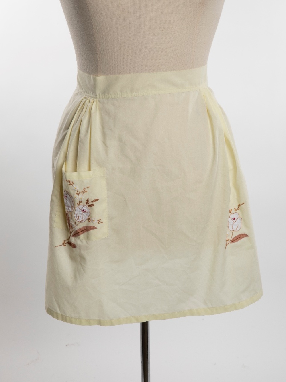 Antique Yellow Apron with Embroidery and Pocket